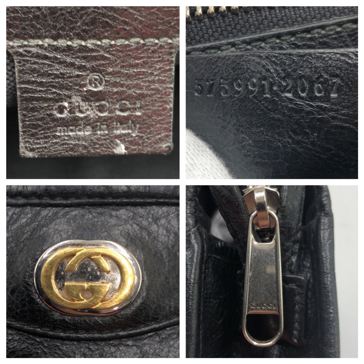GUCCI Clutch bag leather black Interlocking