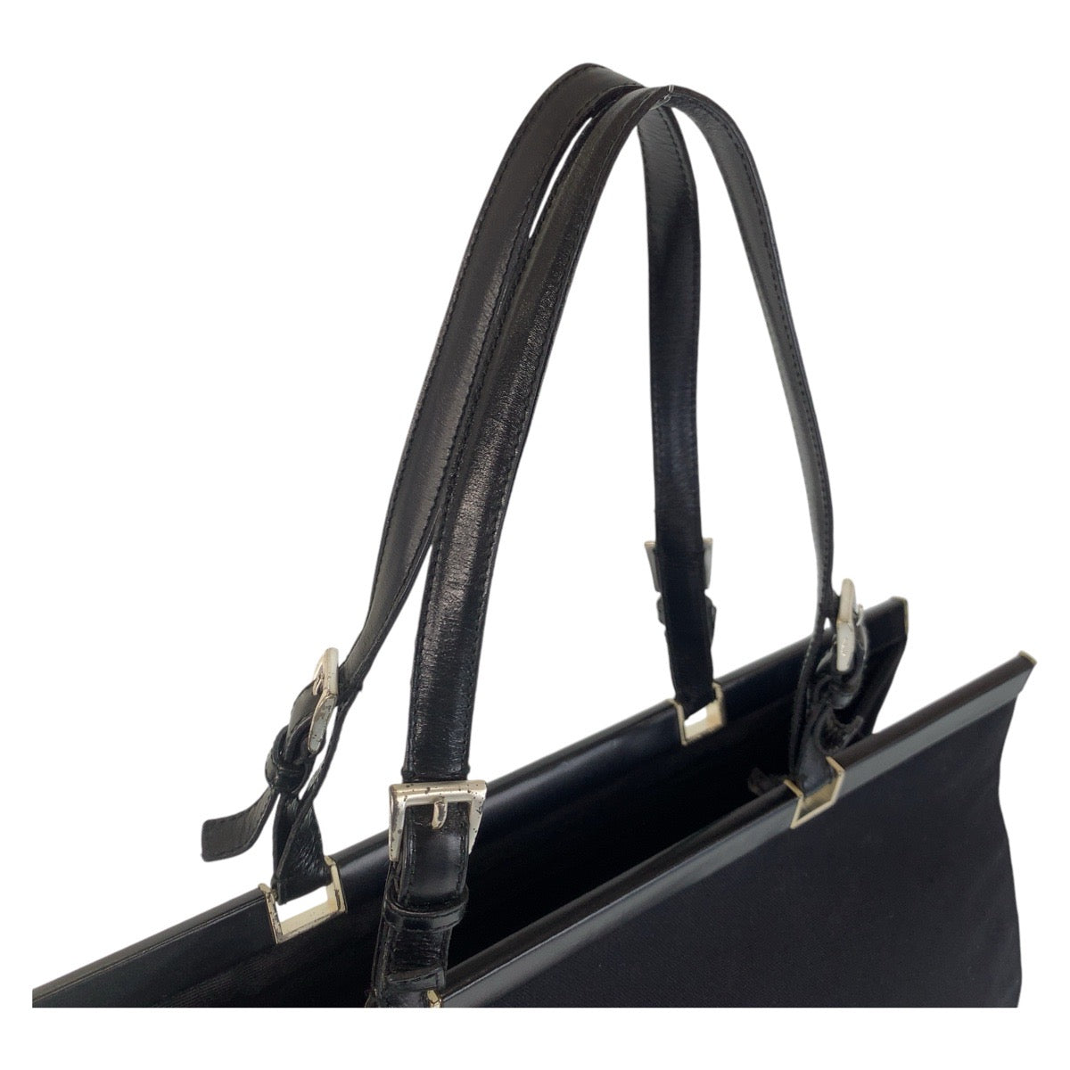PRADA Tote Bag canvas Black SilverMetal Triangle With logo