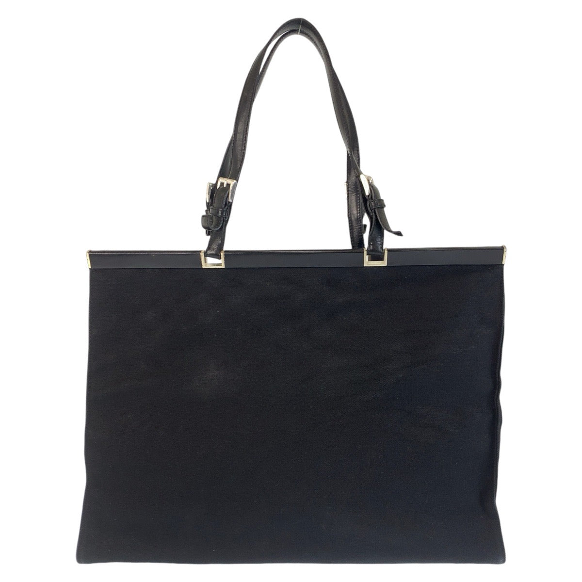 PRADA Tote Bag canvas Black SilverMetal Triangle With logo