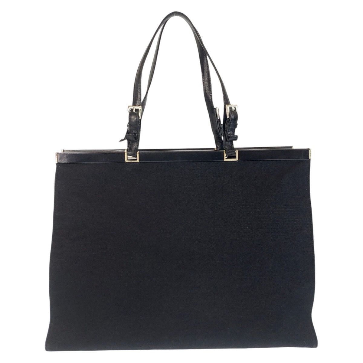 PRADA Tote Bag canvas Black SilverMetal Triangle With logo