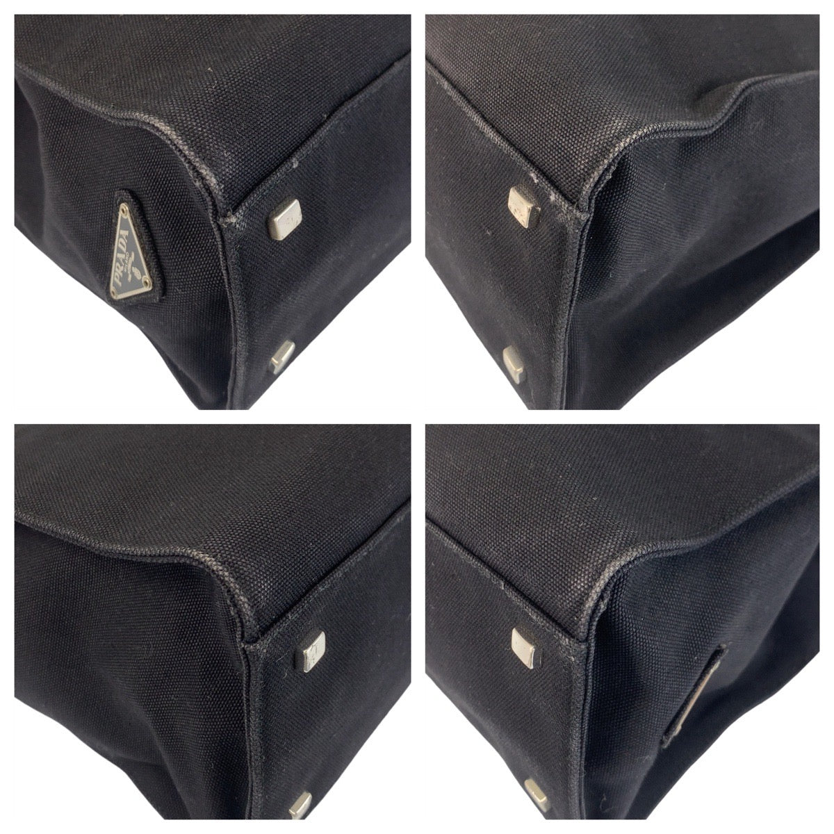 PRADA Tote Bag canvas Black SilverMetal Triangle With logo