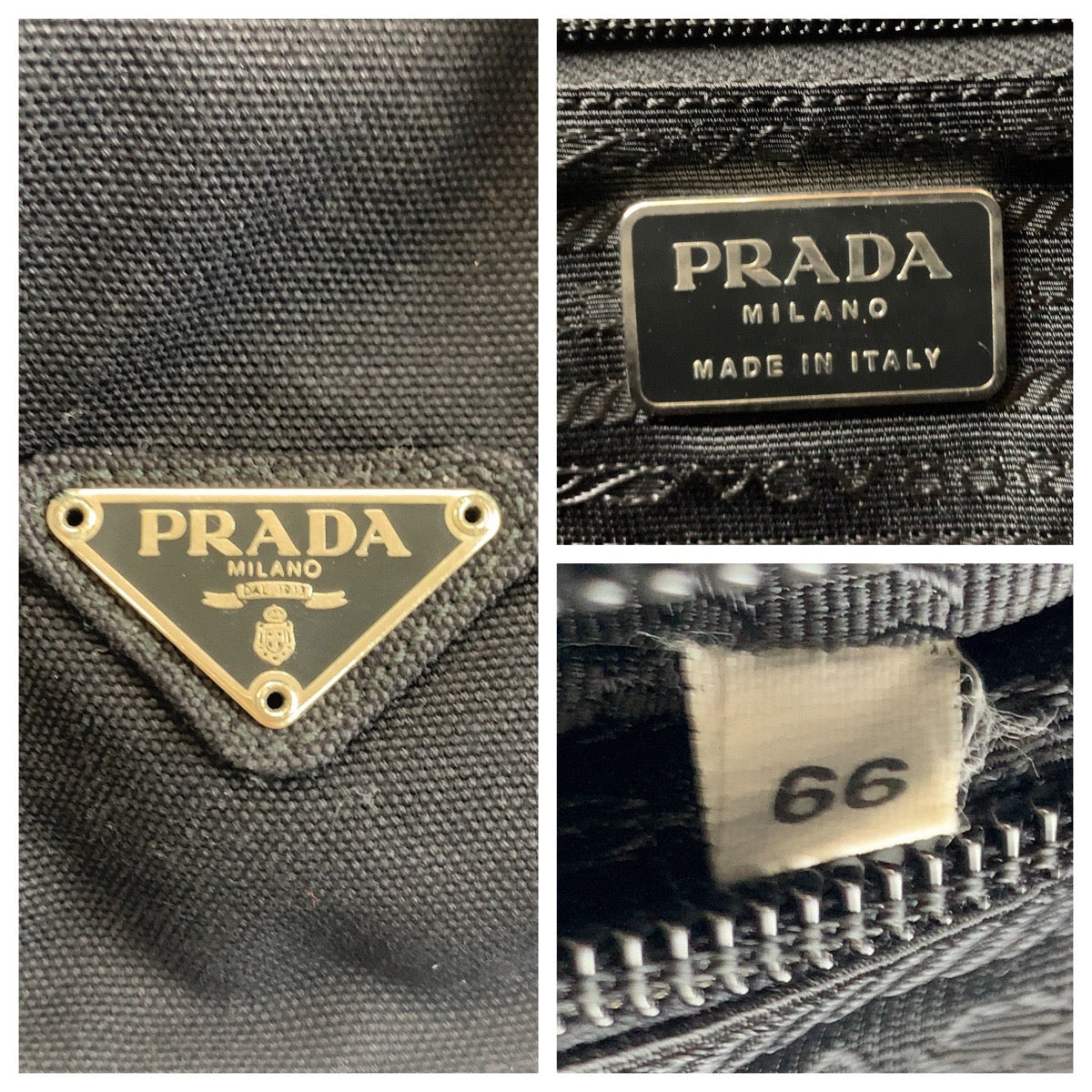 PRADA Tote Bag canvas Black SilverMetal Triangle With logo