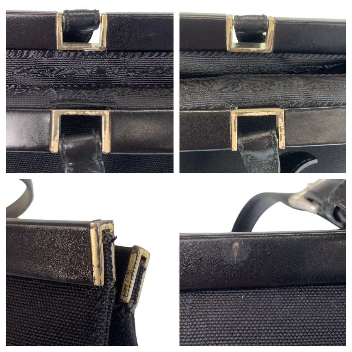 PRADA Tote Bag canvas Black SilverMetal Triangle With logo