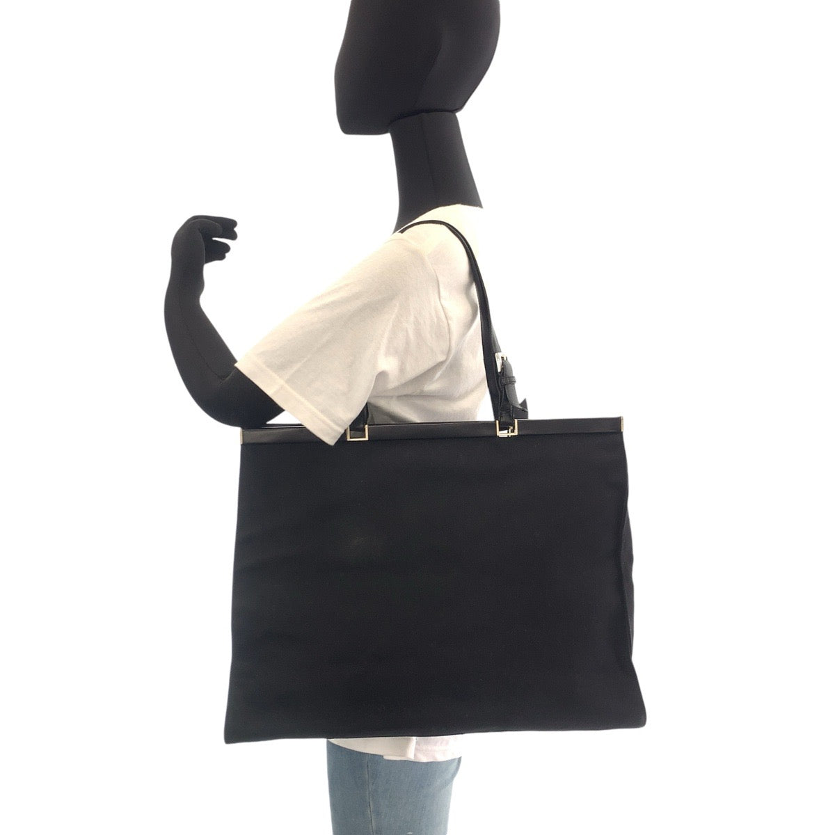 PRADA Tote Bag canvas Black SilverMetal Triangle With logo