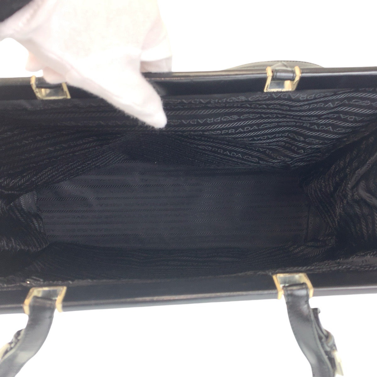 PRADA Tote Bag canvas Black SilverMetal Triangle With logo
