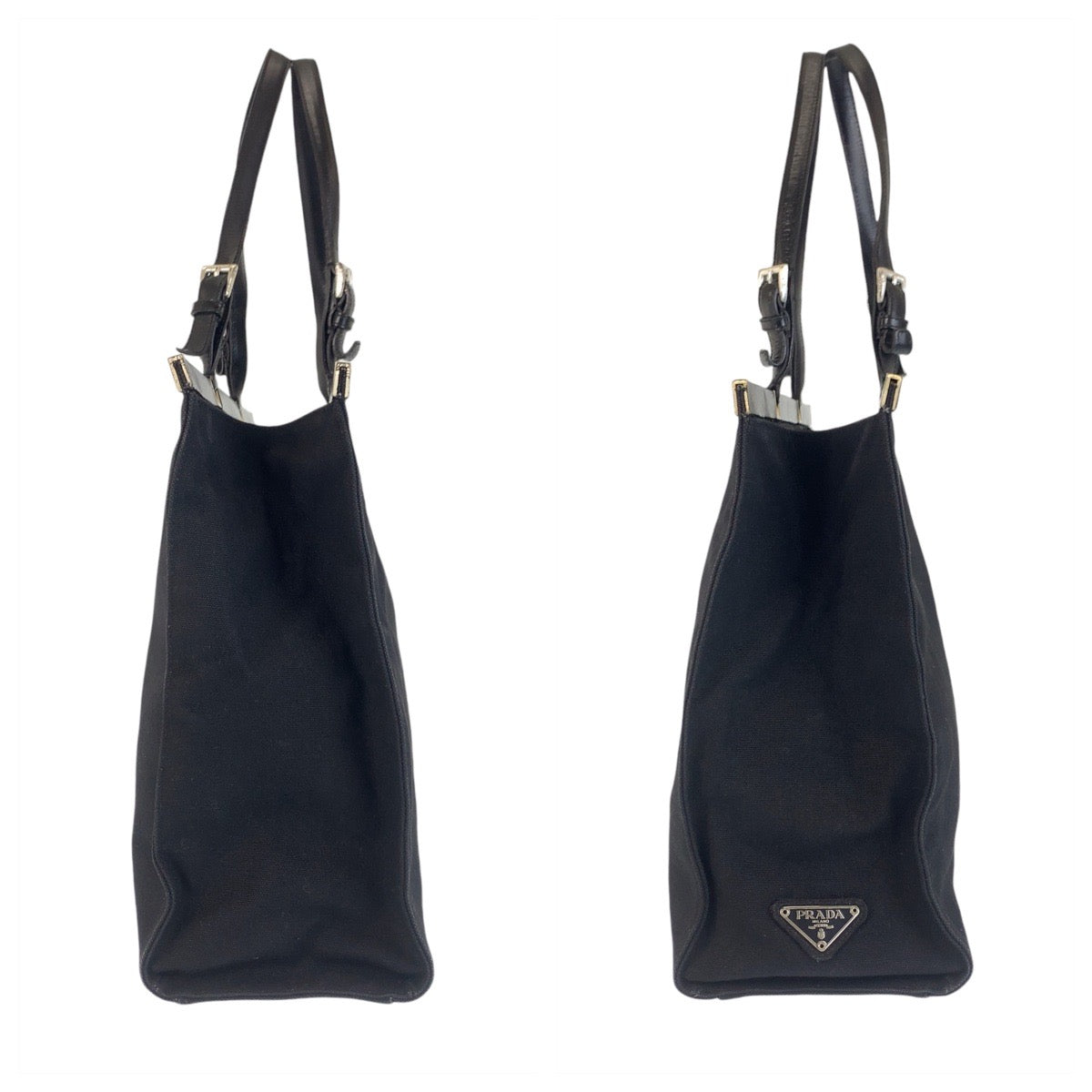 PRADA Tote Bag canvas Black SilverMetal Triangle With logo