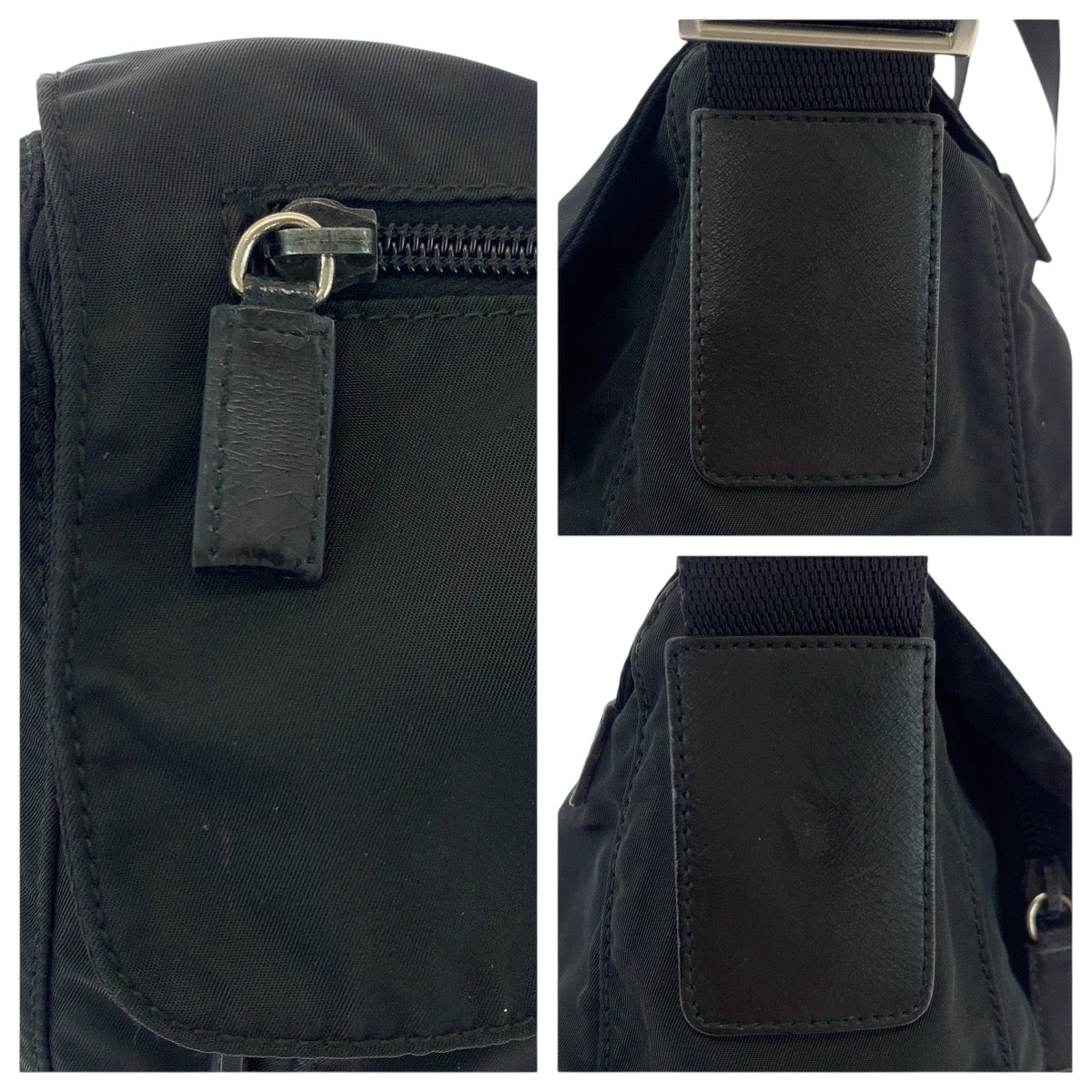 PRADA Shoulder Bag Nylon Black SilverMetal Test Triangle With logo