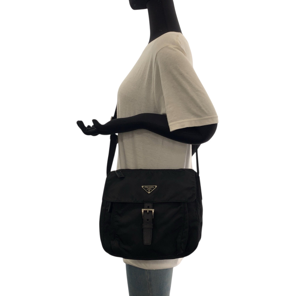 PRADA Shoulder Bag Nylon Black SilverMetal Test Triangle With logo
