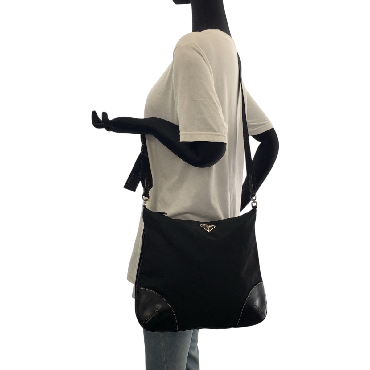 PRADA Shoulder Bag 7 Nylon Black SilverMetal Test Triangle With logo
