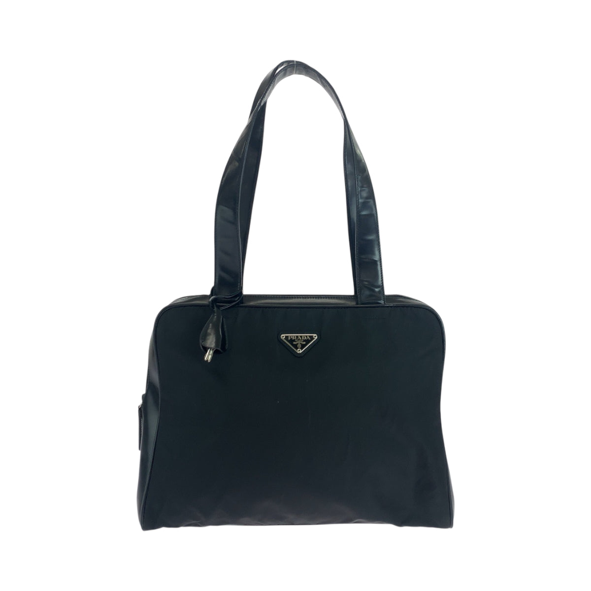 PRADA Tote Bag Nylon Black SilverMetal Test Triangle With logo