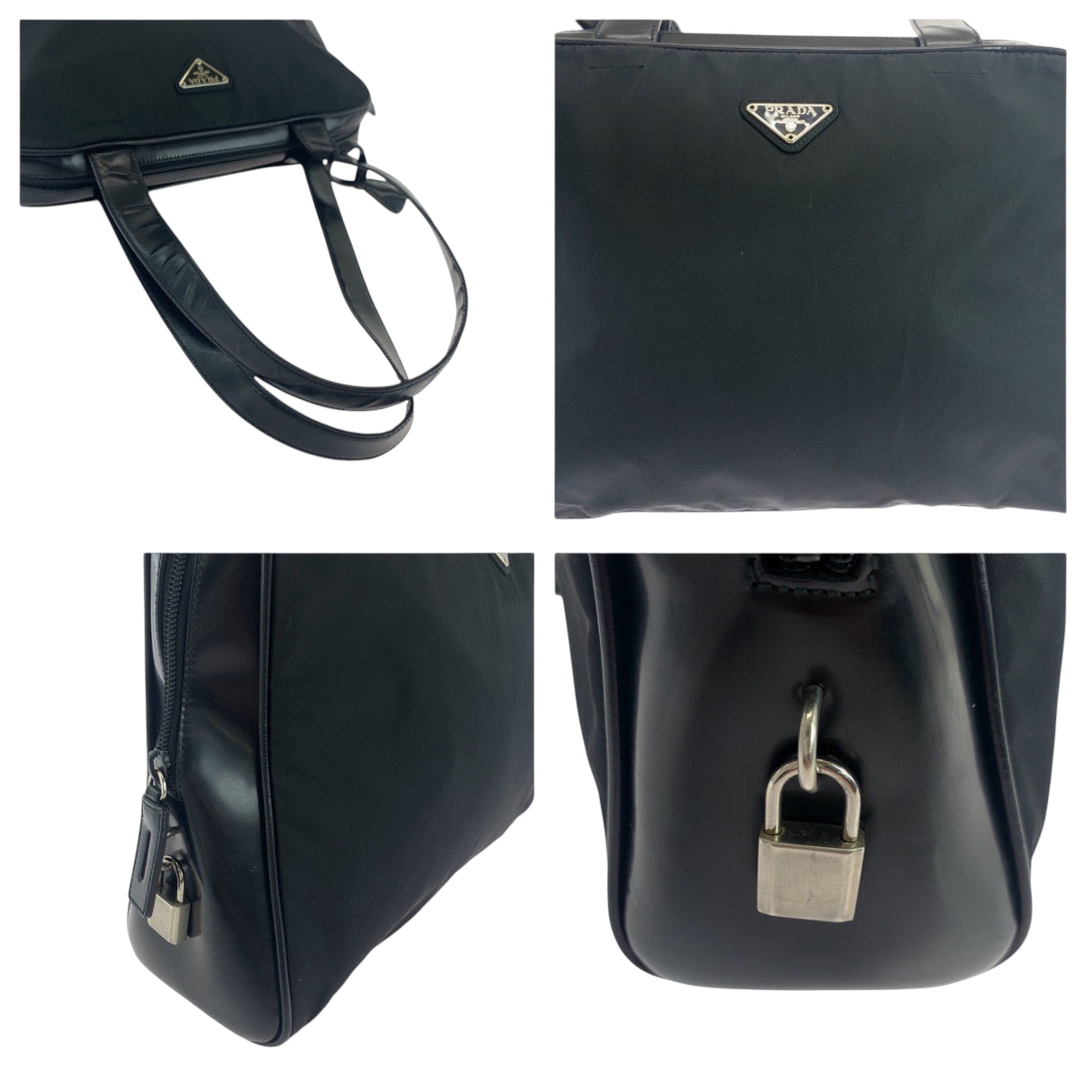 PRADA Tote Bag Nylon Black SilverMetal Test Triangle With logo