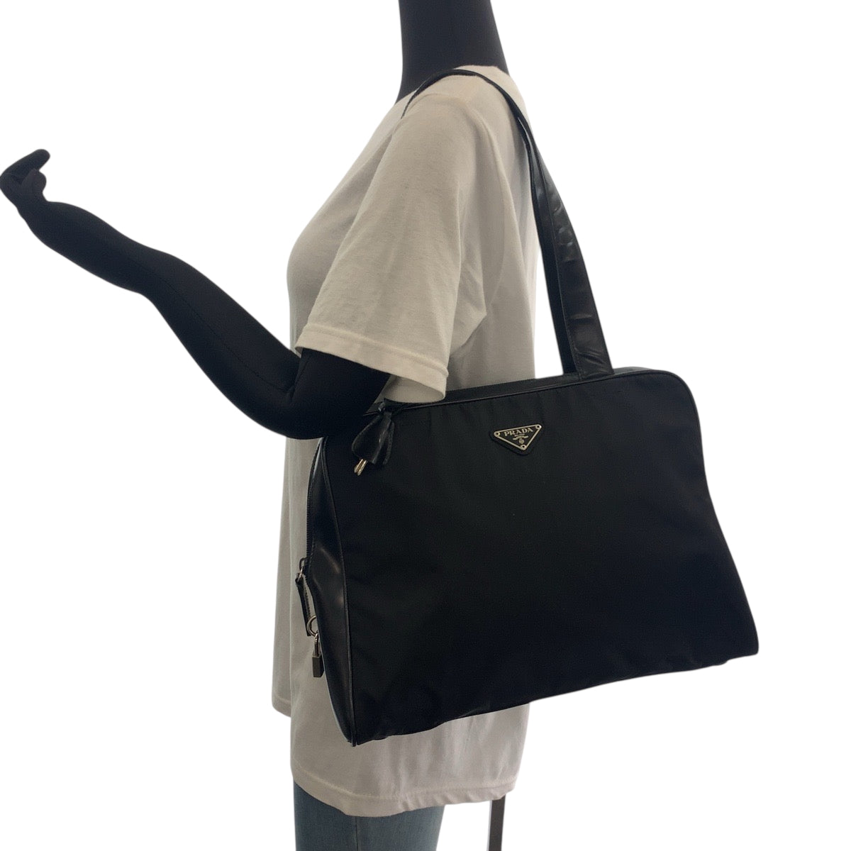 PRADA Tote Bag Nylon Black SilverMetal Test Triangle With logo