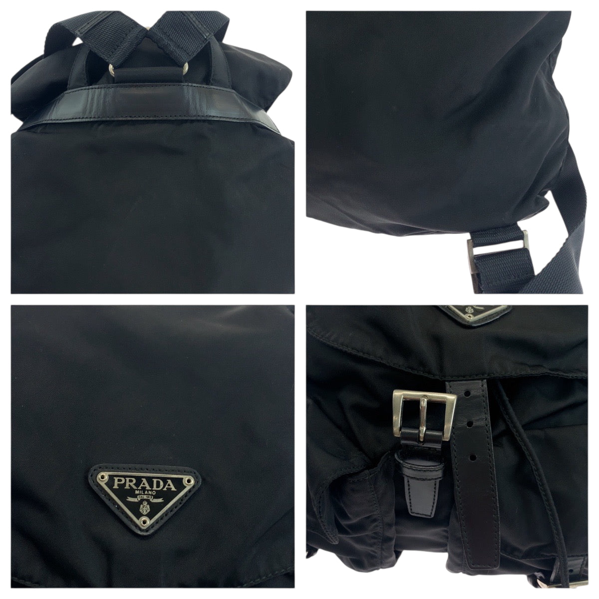 PRADA Backpack Nylon Black SilverMetal Test Triangle With logo