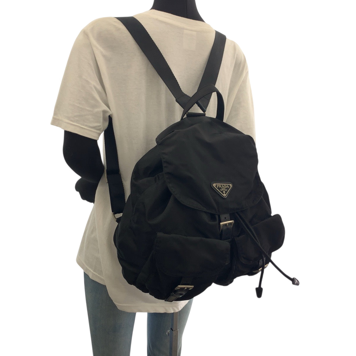 PRADA Backpack Nylon Black SilverMetal Test Triangle With logo