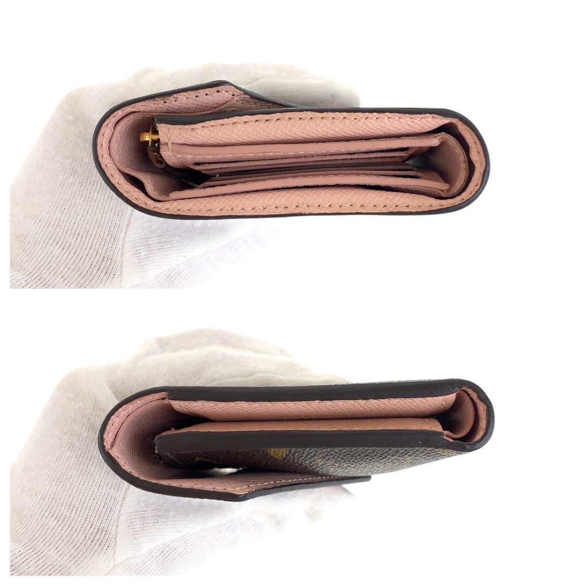 LOUIS VUITTON Tri-fold wallet M62360 PVC Brown Rose Ballerine Pink Gold Metal Monogram Portefeuille Victorine