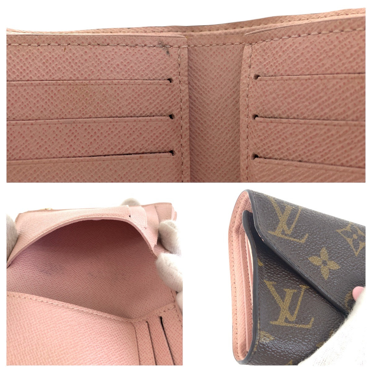 LOUIS VUITTON Tri-fold wallet M62360 PVC Brown Rose Ballerine Pink Gold Metal Monogram Portefeuille Victorine