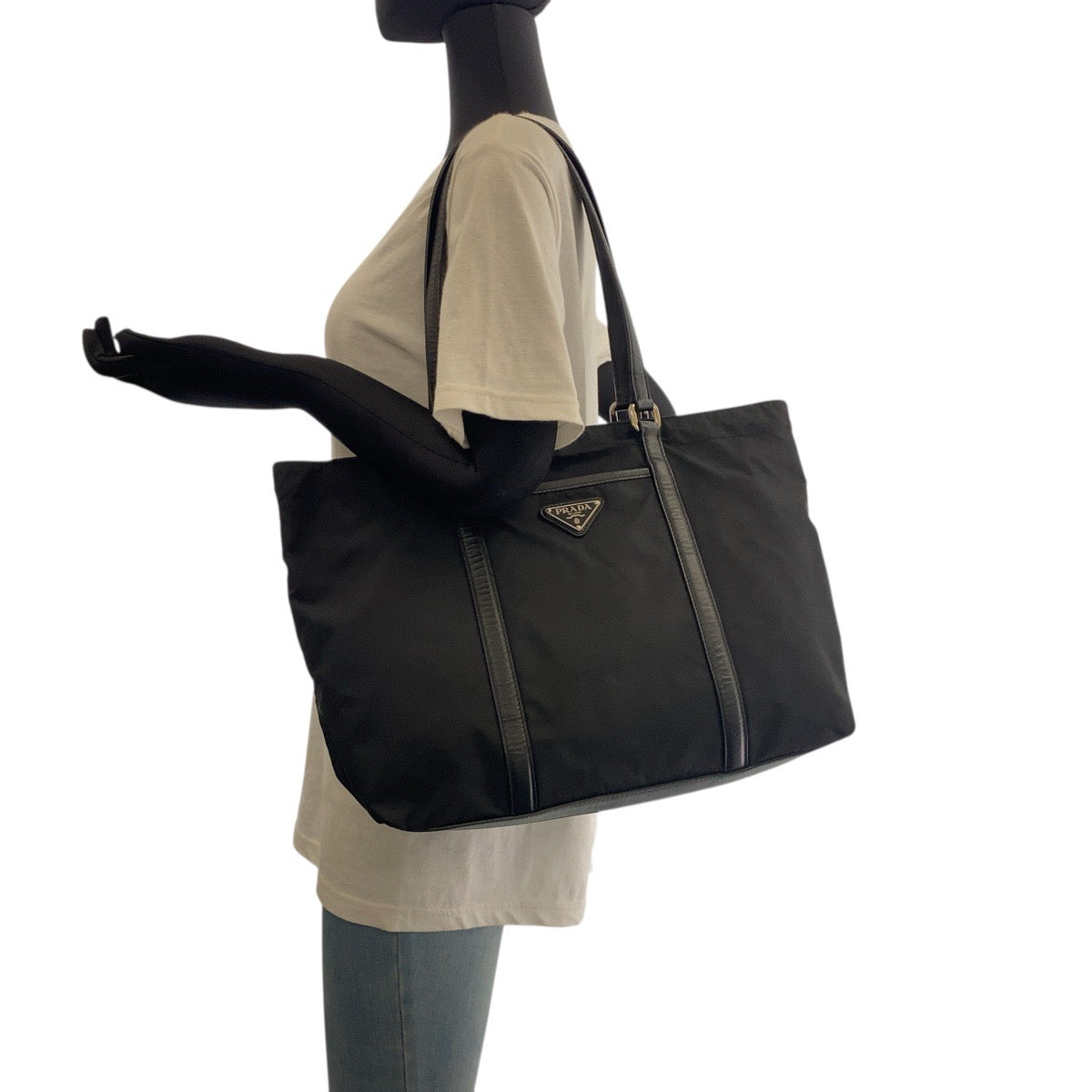 PRADA Tote Bag Nylon Black SilverMetal Test Triangle With logo