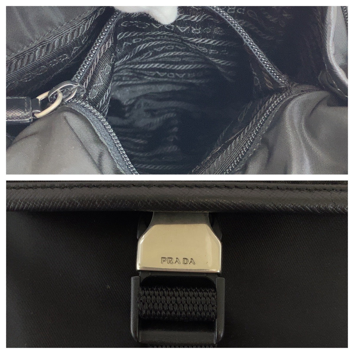 PRADA Shoulder Bag Nylon Black Silver Metal Test Triangle With logo