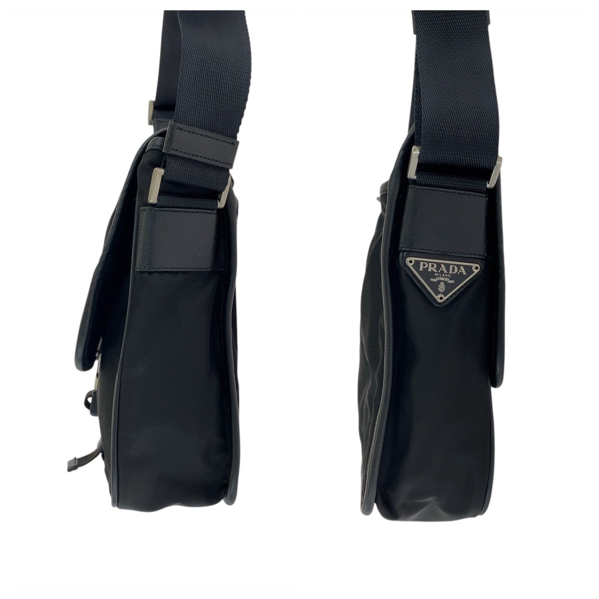 PRADA Shoulder Bag Nylon Black Silver Metal Test Triangle With logo