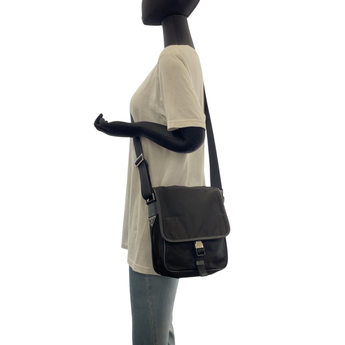 PRADA Shoulder Bag Nylon Black Silver Metal Test Triangle With logo