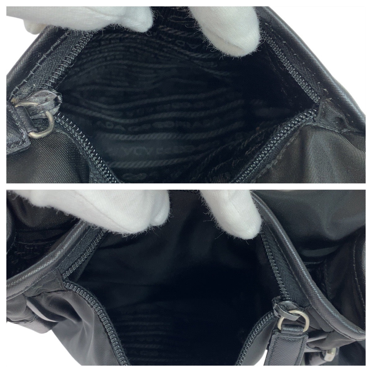 PRADA Shoulder Bag Nylon Black Silver Metal Test Triangle With logo