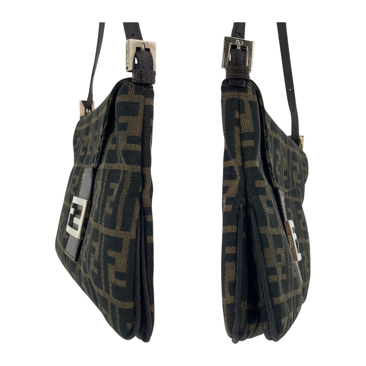FENDI Shoulder Bag 2384 26796 018 canvas Brown Silver Metal Zucca Pattern