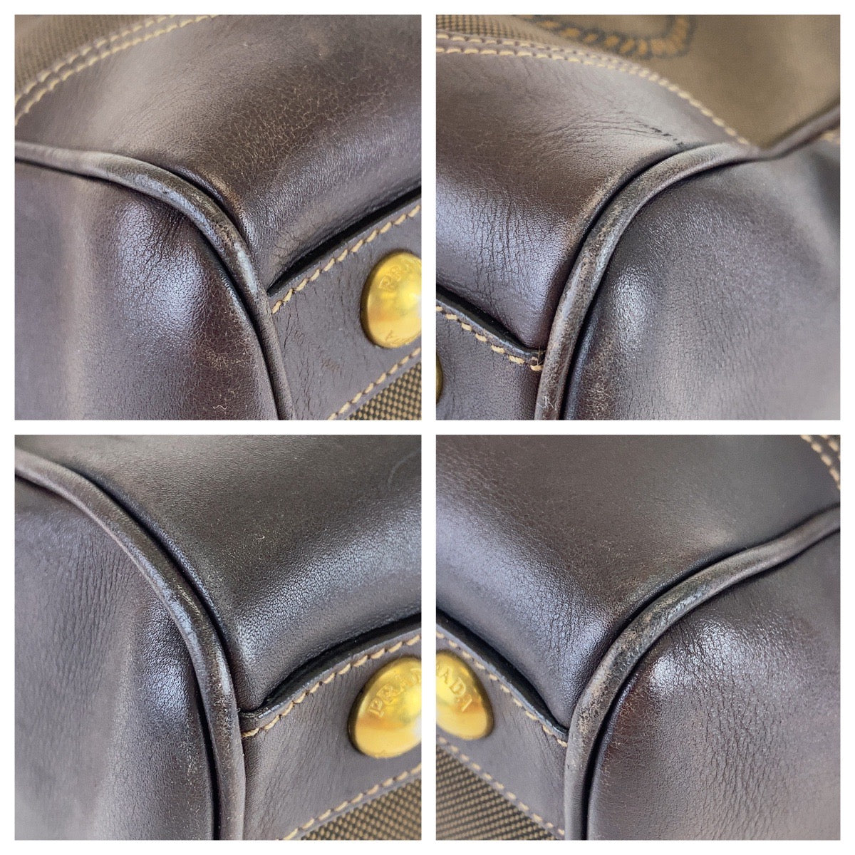 PRADA Shoulder Bag canvas Brown Logo jacquard