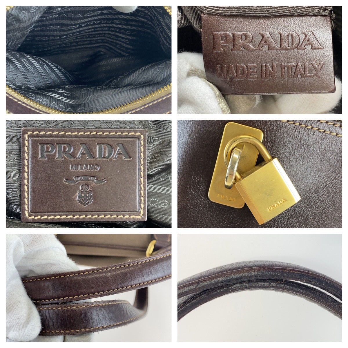 PRADA Shoulder Bag canvas Brown Logo jacquard