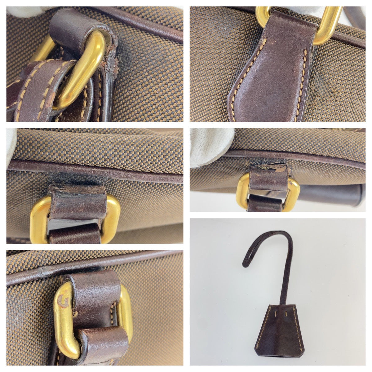PRADA Shoulder Bag canvas Brown Logo jacquard