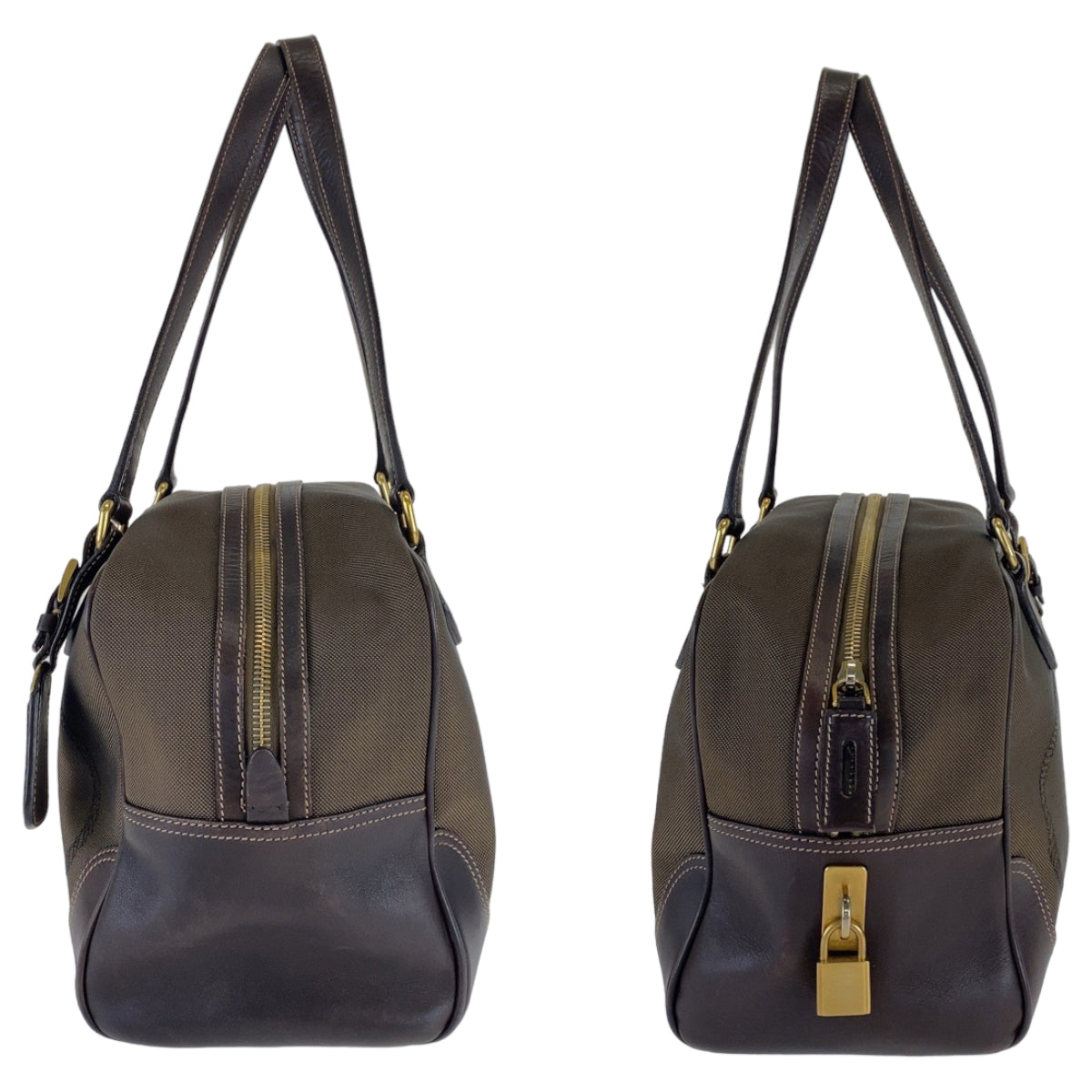 PRADA Shoulder Bag canvas Brown Logo jacquard