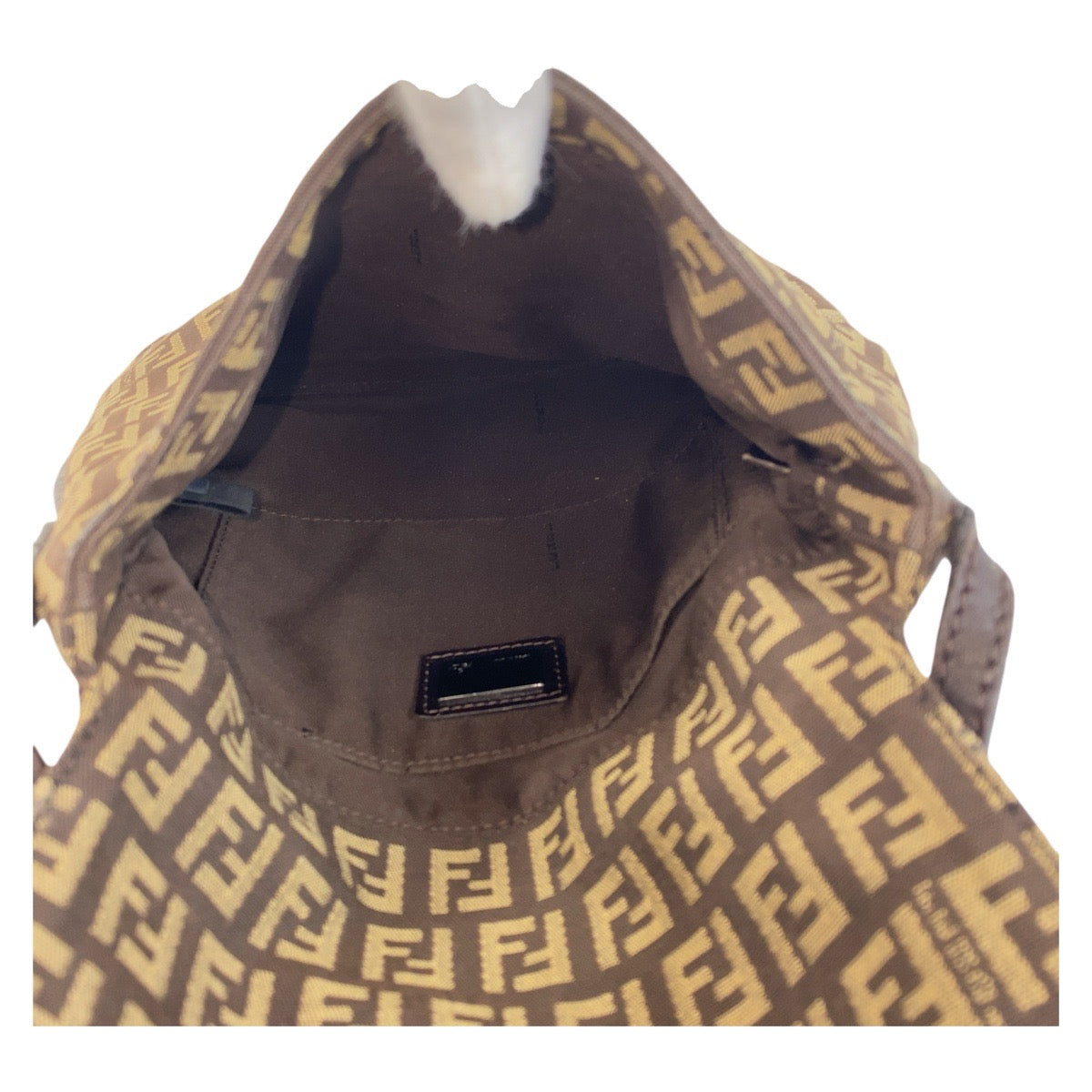 FENDI Shoulder Bag canvas Brown Silver Metal Zucchino Kamsepochet