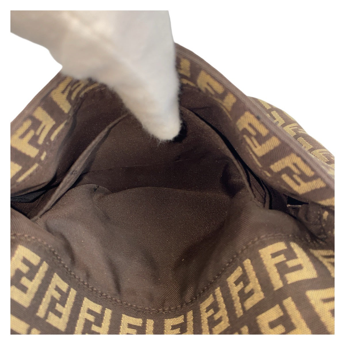 FENDI Shoulder Bag canvas Brown Silver Metal Zucchino Kamsepochet
