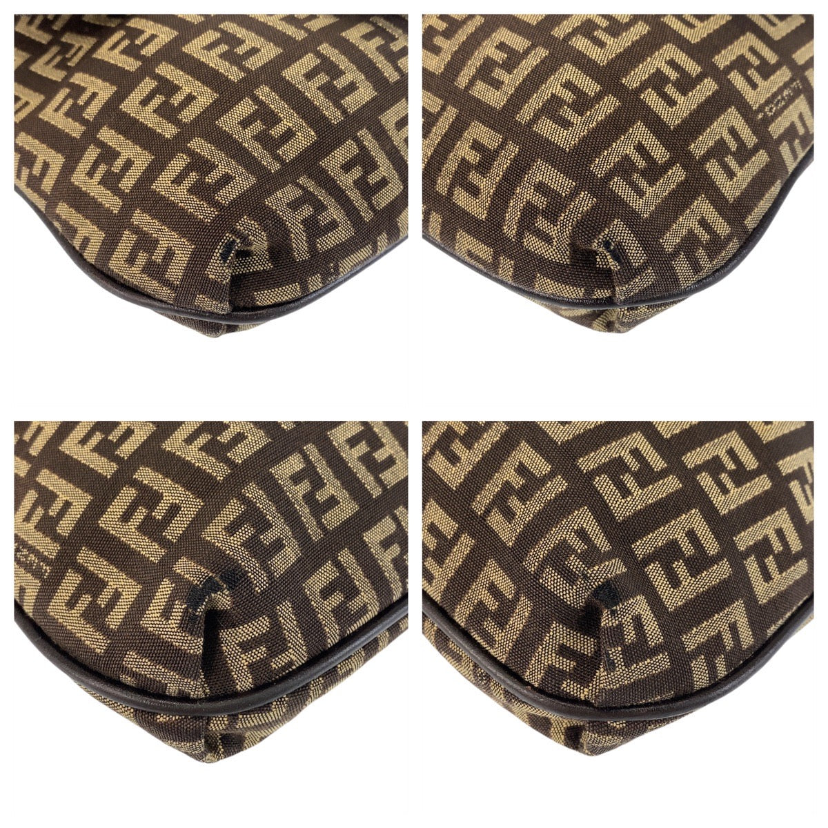 FENDI Shoulder Bag canvas Brown Silver Metal Zucchino Kamsepochet