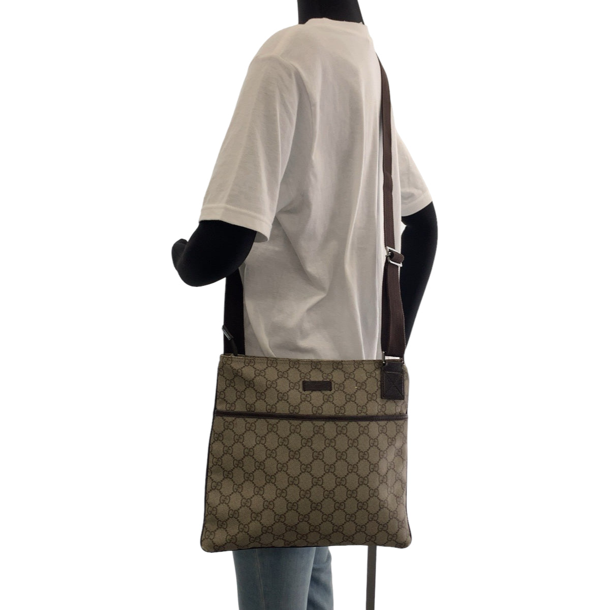 GUCCI Shoulder Bag 141626 GG Supreme Canvas Beige Brown SilverMetal
