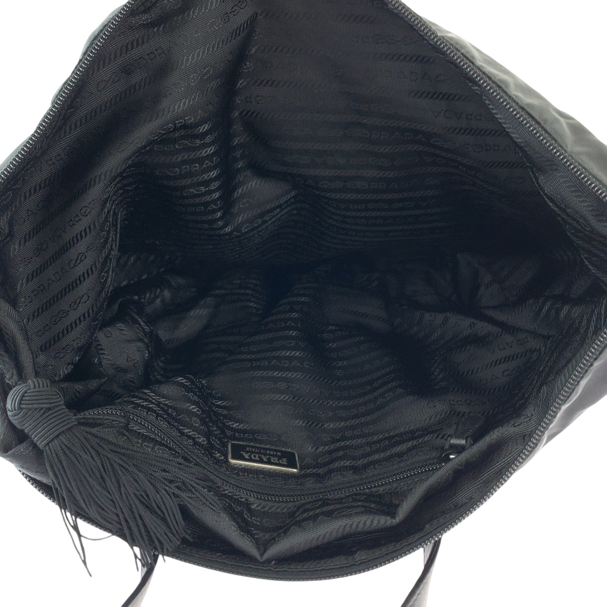 PRADA Tote Bag BR3920 Nylon Black SilverMetal Test Triangle With logo Fringe