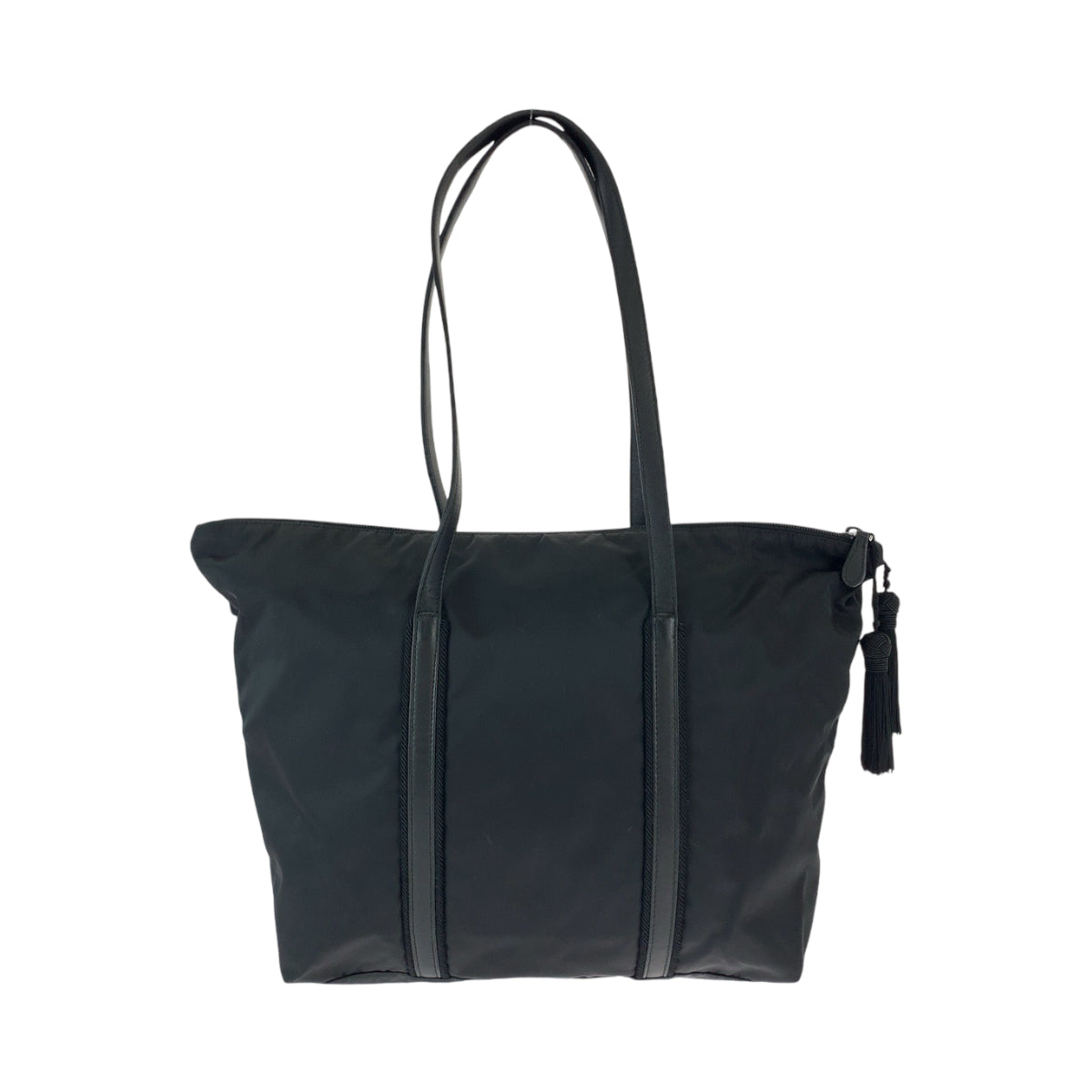 PRADA Tote Bag BR3920 Nylon Black SilverMetal Test Triangle With logo Fringe