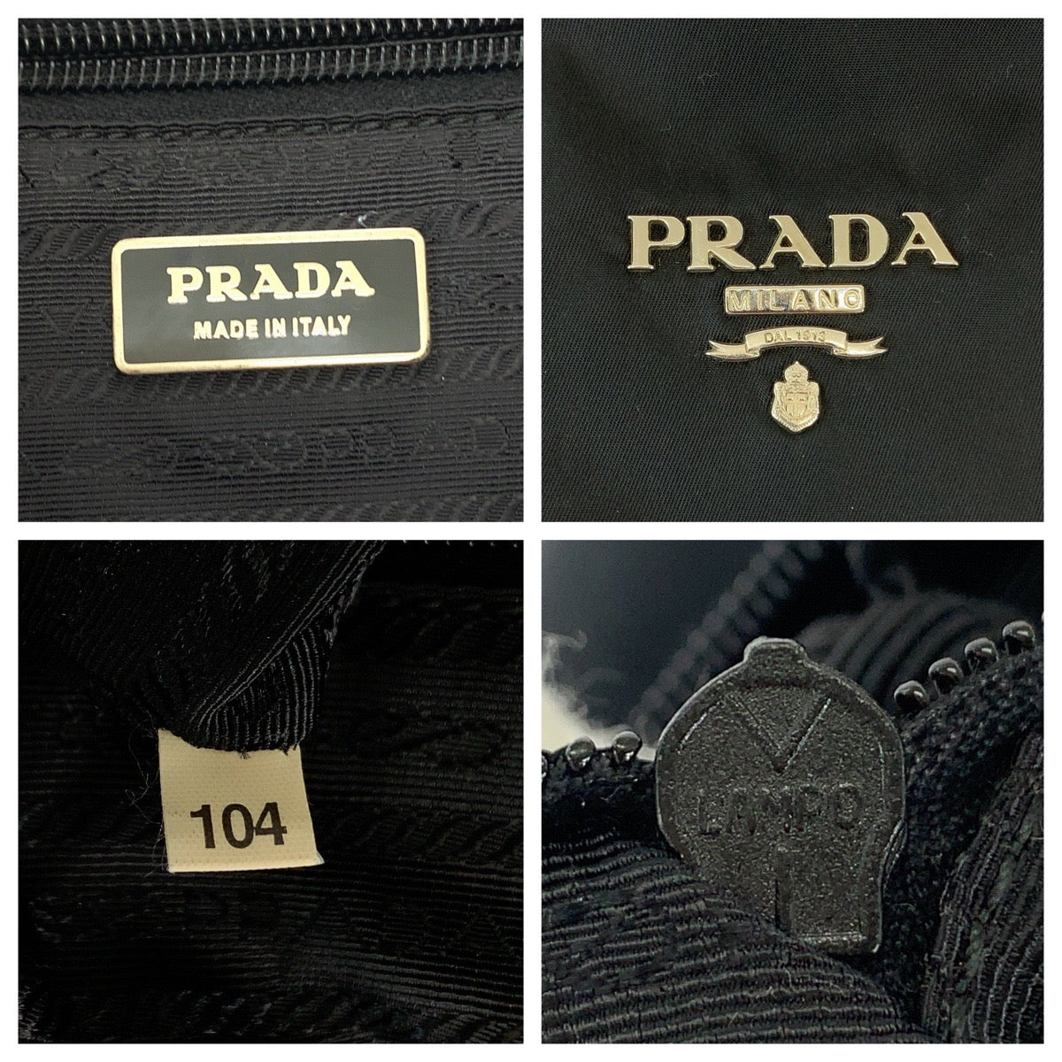 PRADA Tote Bag BR3920 Nylon Black SilverMetal Test Triangle With logo Fringe