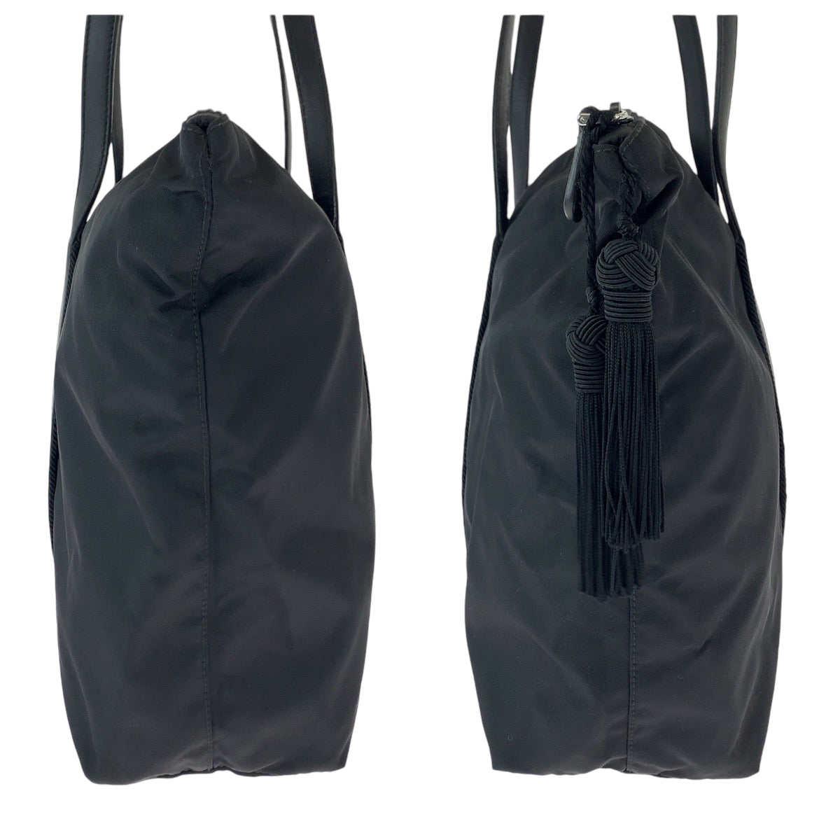 PRADA Tote Bag BR3920 Nylon Black SilverMetal Test Triangle With logo Fringe