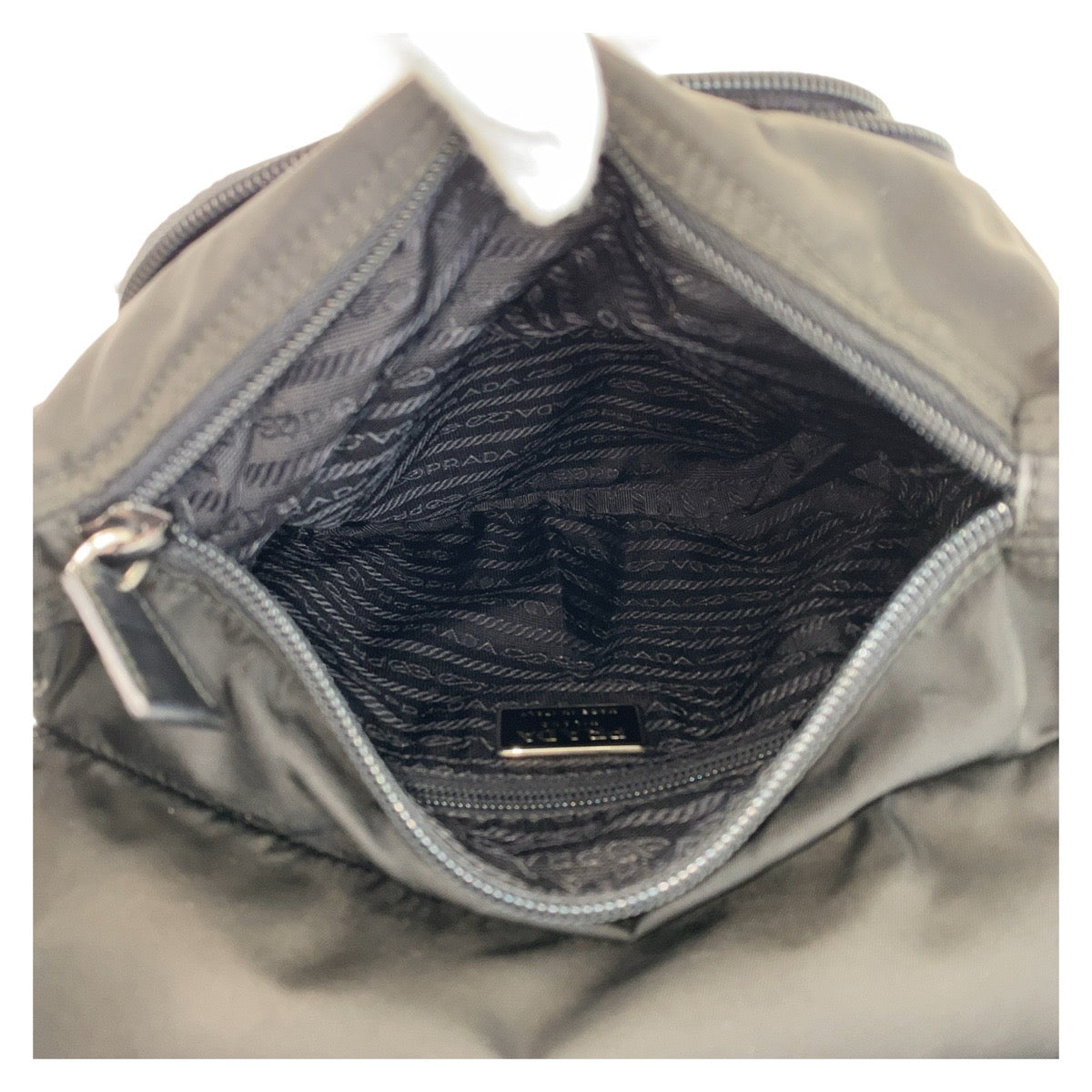 PRADA Shoulder Bag Nylon Black SilverMetal Test Triangle With logo