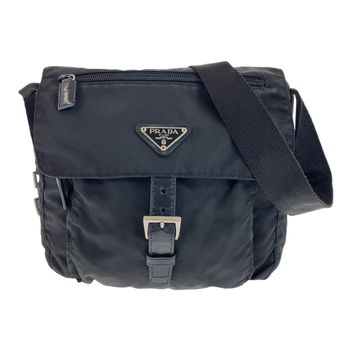 PRADA Shoulder Bag Nylon Black SilverMetal Test Triangle With logo
