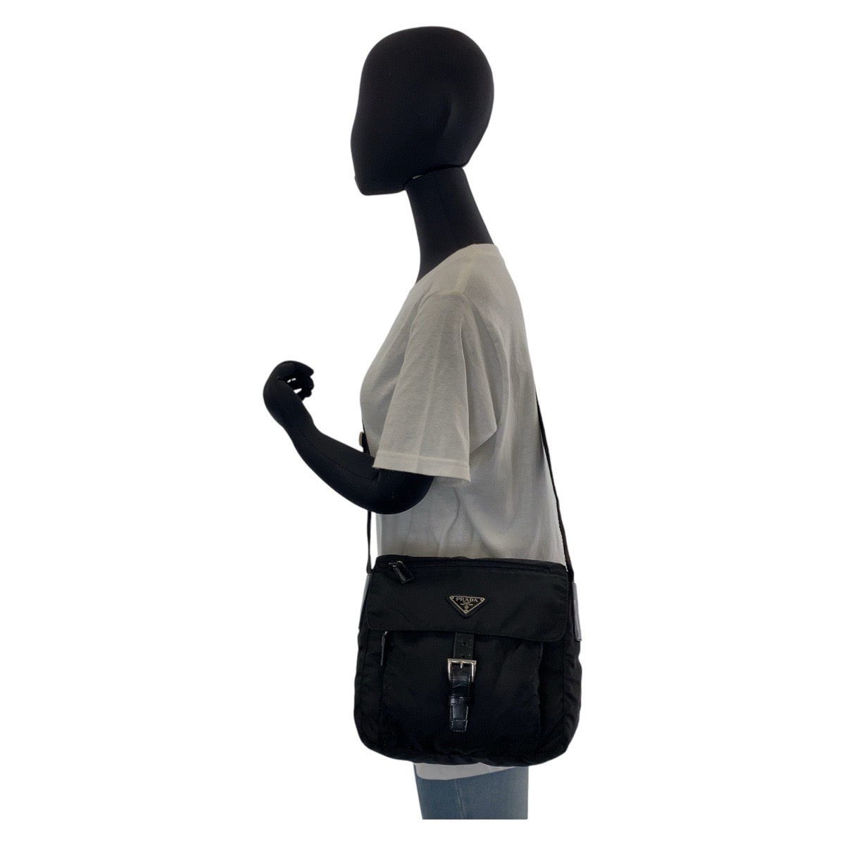 PRADA Shoulder Bag Nylon Black SilverMetal Test Triangle With logo