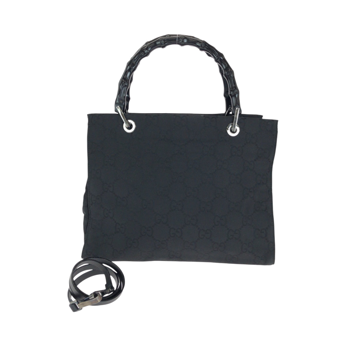 GUCCI Tote Bag 002 1015 GG canvas Black SilverMetal Bamboo