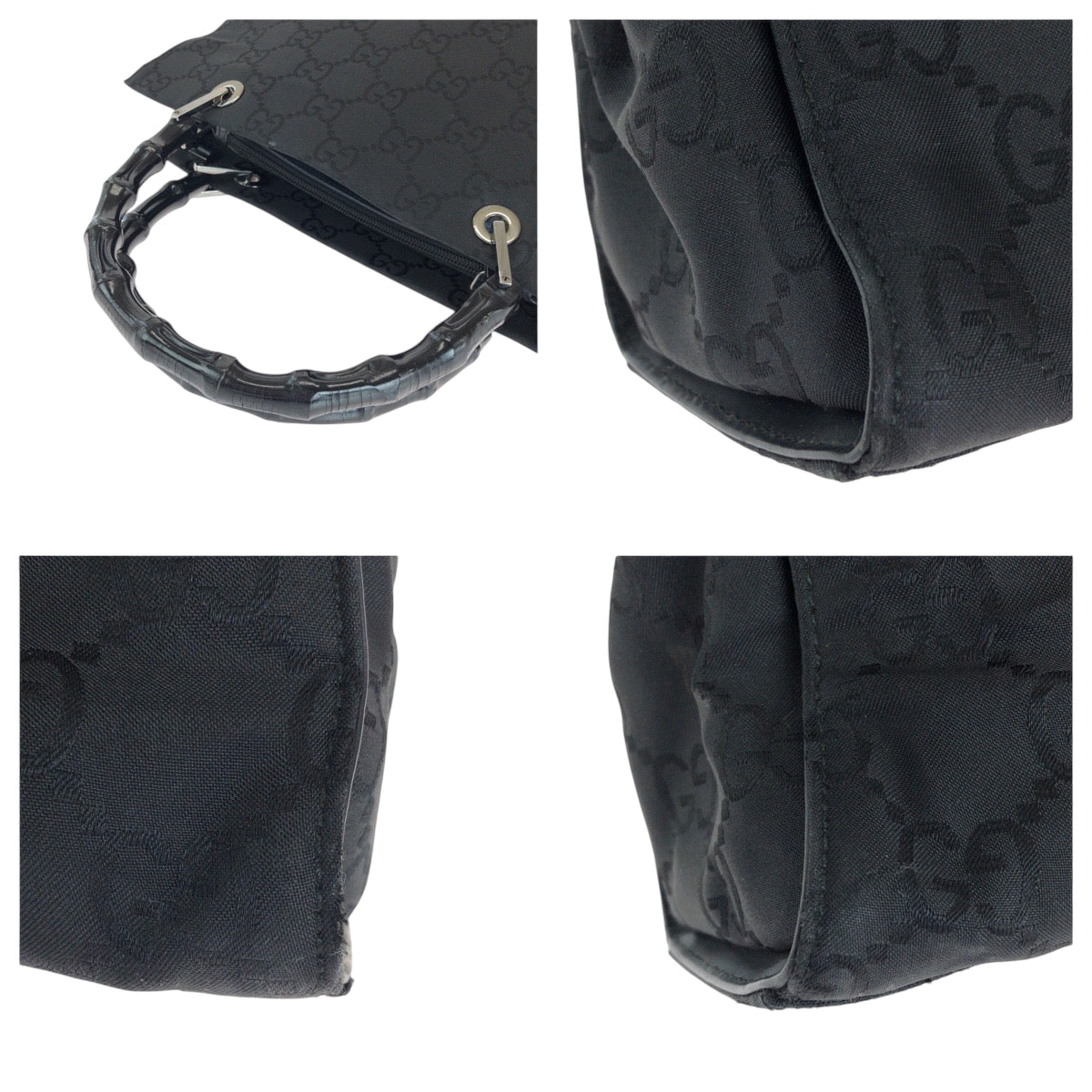 GUCCI Tote Bag 002 1015 GG canvas Black SilverMetal Bamboo