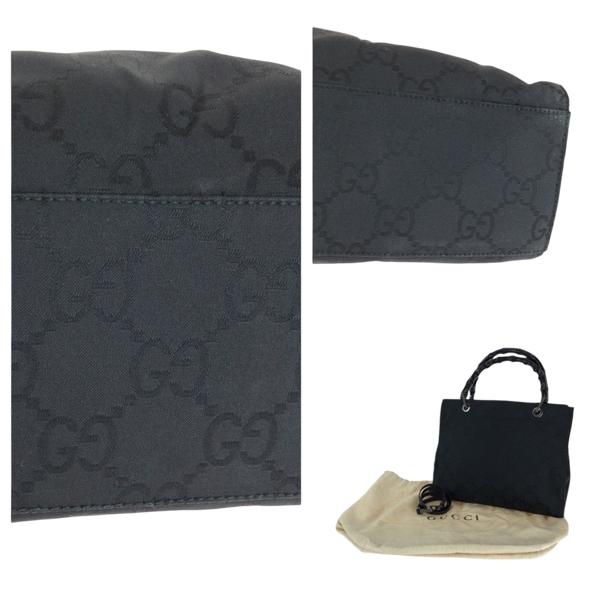 GUCCI Tote Bag 002 1015 GG canvas Black SilverMetal Bamboo