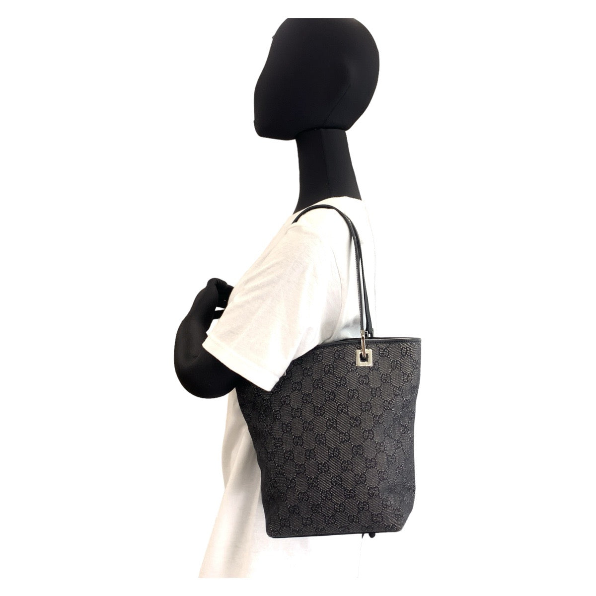 GUCCI Tote Bag 31244 GG canvas Black Silver Metal GG pattern