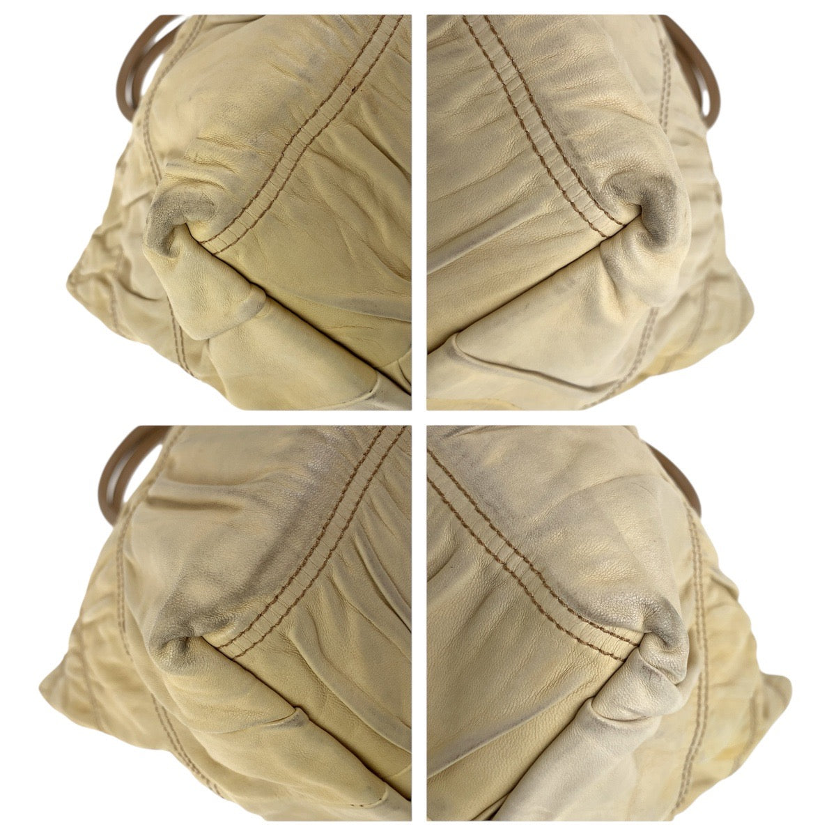 PRADA Tote Bag leather Beige Gold Metal Safiano