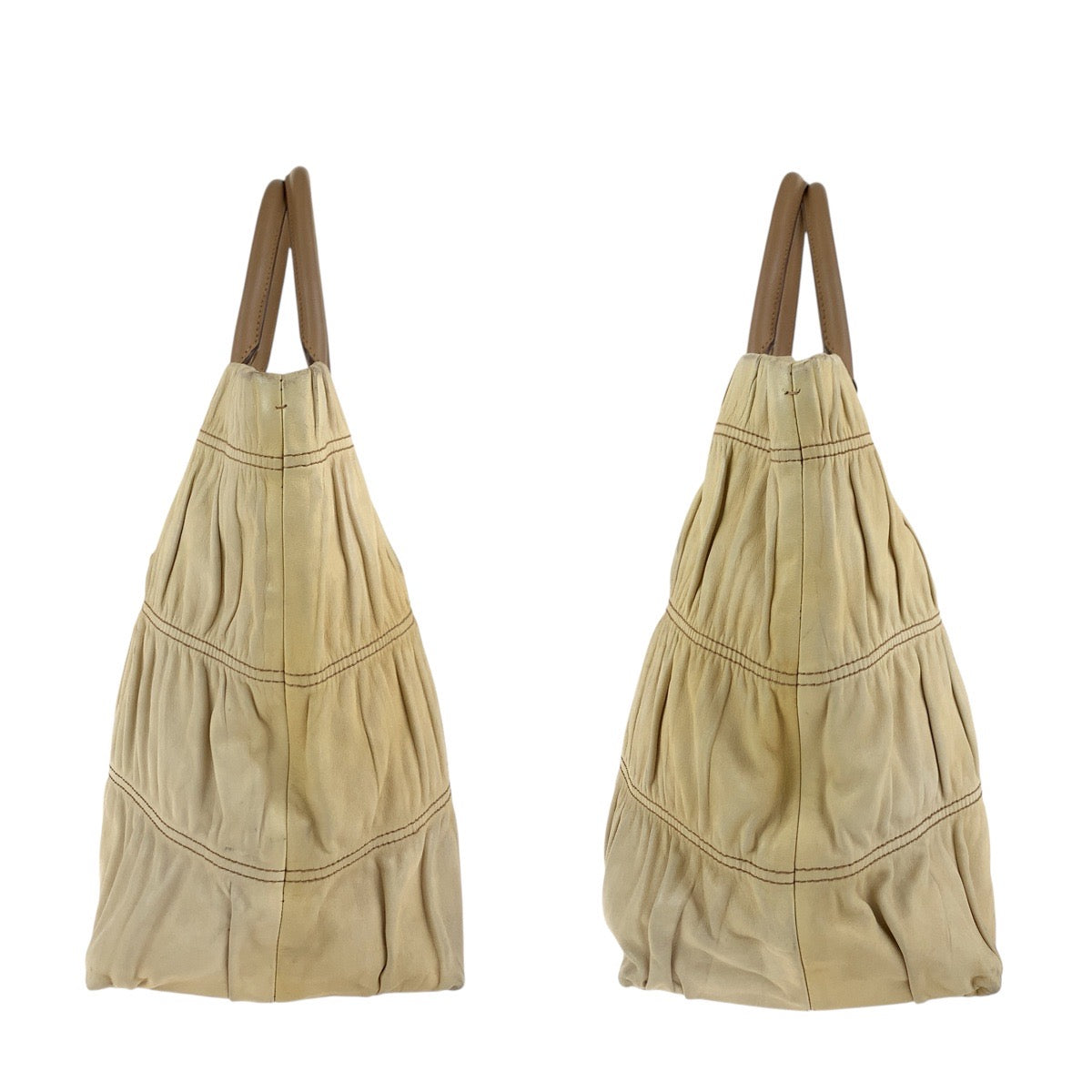 PRADA Tote Bag leather Beige Gold Metal Safiano
