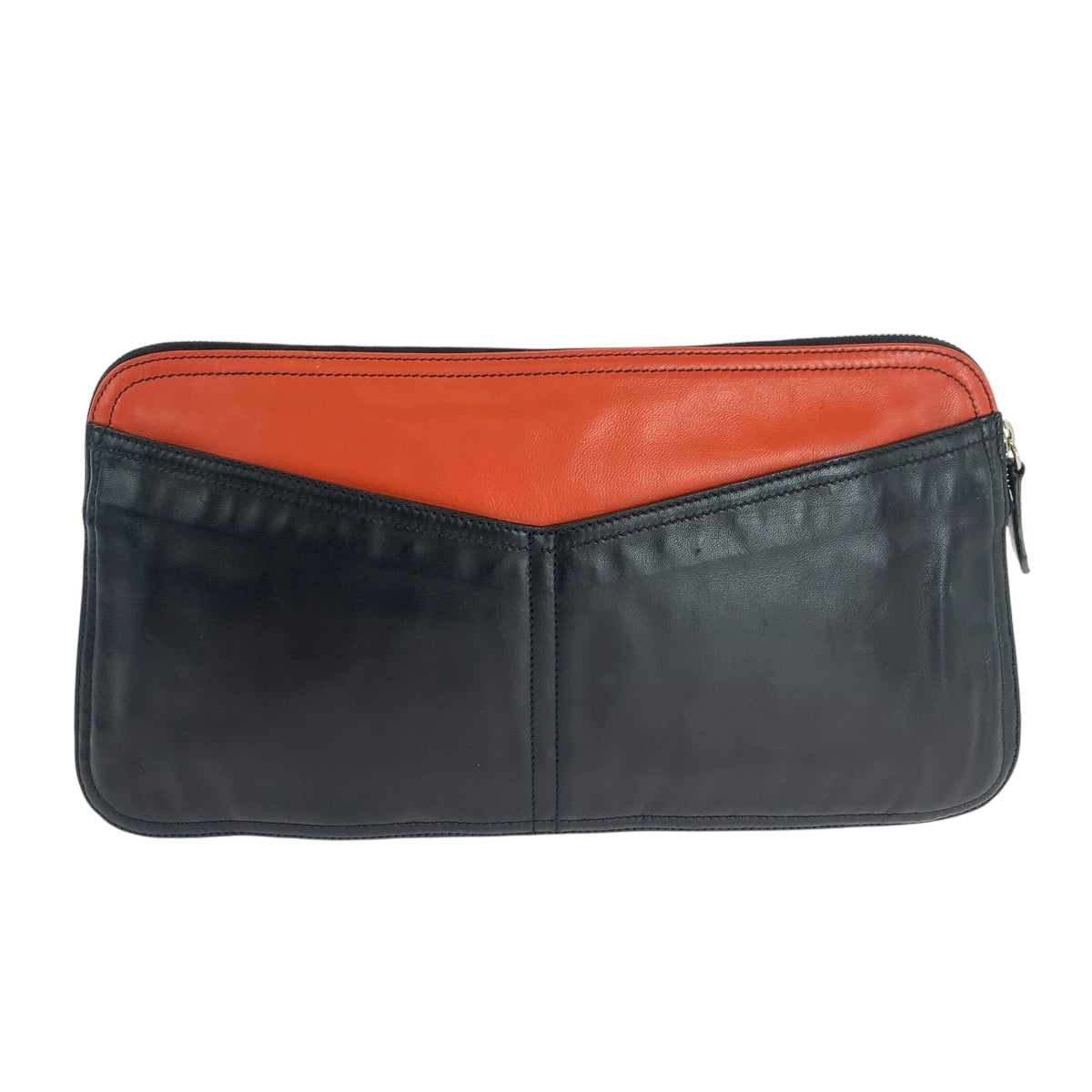 PRADA Clutch bag leather Black Orange SilverMetal Triangle With logo