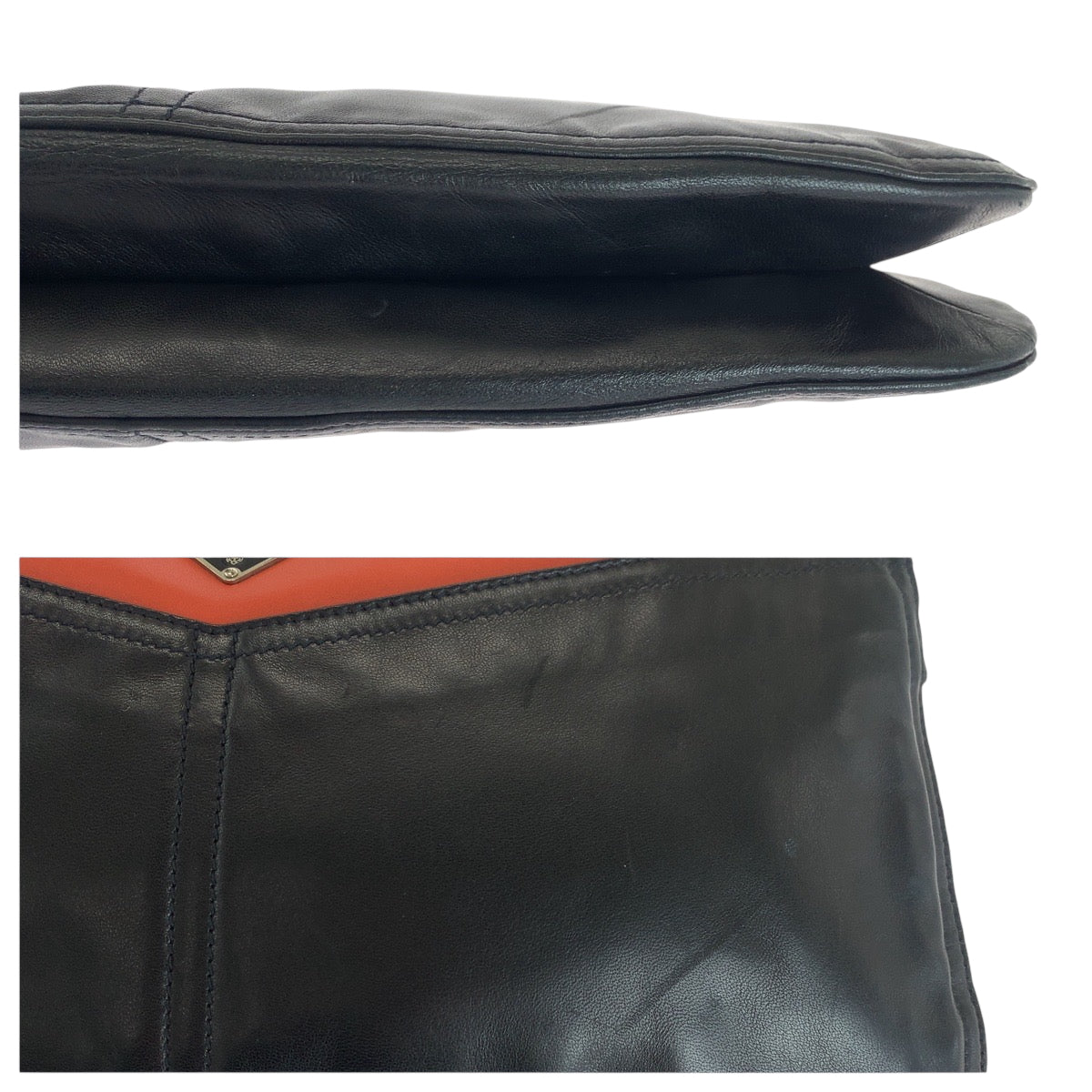 PRADA Clutch bag leather Black Orange SilverMetal Triangle With logo