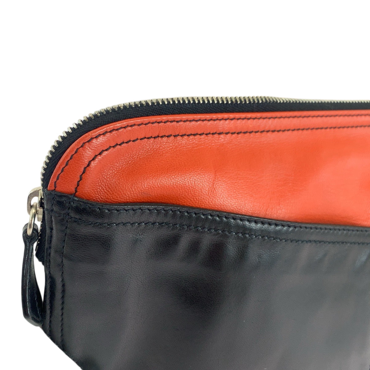 PRADA Clutch bag leather Black Orange SilverMetal Triangle With logo